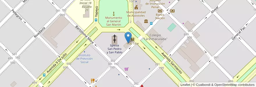 Mapa de ubicacion de Salón Parroquial en 아르헨티나, Misiones, Departamento Apóstoles, Municipio De Apóstoles, Apóstoles.