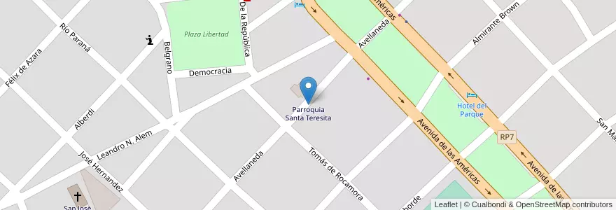Mapa de ubicacion de Salón Parroquial en 아르헨티나, Misiones, Departamento Cainguás, Municipio De Aristóbulo Del Valle, Aristóbulo Del Valle.