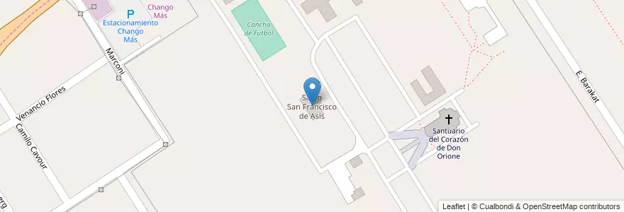 Mapa de ubicacion de Salón San Francisco de Asís en 阿根廷, 布宜诺斯艾利斯省, Partido De Almirante Brown, San Francisco De Asís.