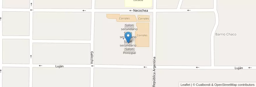Mapa de ubicacion de Salon secundario en Argentina, Entre Ríos, Departamento Villaguay, Distrito Lucas Al Sud, Villaguay.