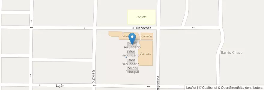 Mapa de ubicacion de Salon secundario en 아르헨티나, 엔트레리오스주, Departamento Villaguay, Distrito Lucas Al Sud, Villaguay.