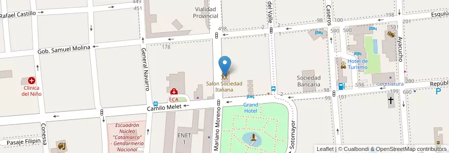 Mapa de ubicacion de Salon Sociedad Italiana en 阿根廷, Catamarca, Departamento Capital, Municipio De San Fernando Del Valle De Catamarca, San Fernando Del Valle De Catamarca.