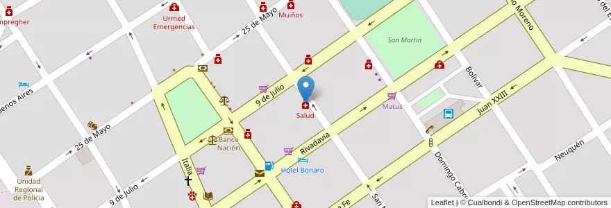 Mapa de ubicacion de Salud en Аргентина, Кордова, Departamento Ischilín, Pedanía Toyos, Municipio De Deán Funes.
