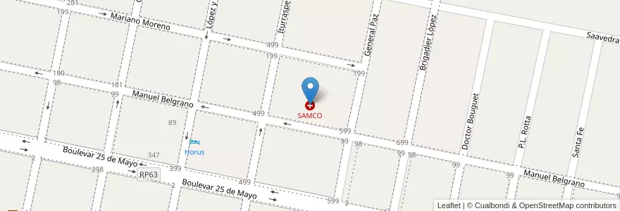 Mapa de ubicacion de SAMCO en Arjantin, Santa Fe, Departamento Castellanos, Municipio De San Vicente.