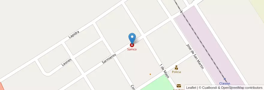 Mapa de ubicacion de Samco en الأرجنتين, سانتا في, Departamento Iriondo, Municipio De Classon.