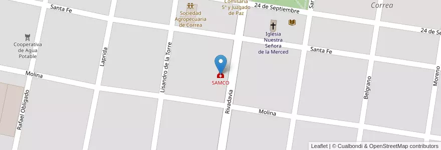 Mapa de ubicacion de SAMCO en آرژانتین, سانتافه, Departamento Iriondo, Municipio De Correa, Correa.