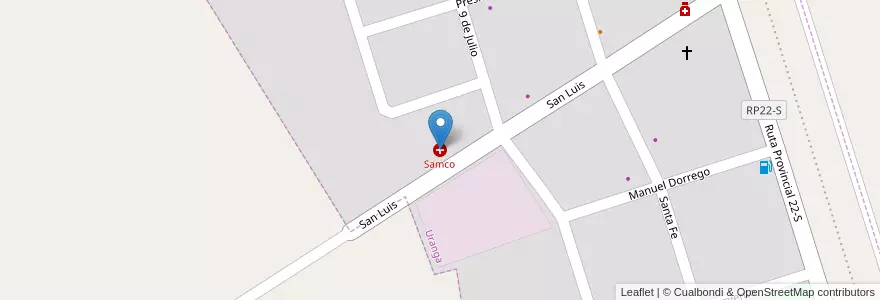 Mapa de ubicacion de Samco en الأرجنتين, سانتا في, Departamento Rosario, Municipio De Pueblo Uranga, Uranga.