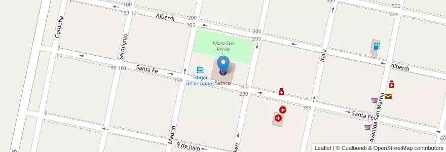Mapa de ubicacion de Samco en Arjantin, Santa Fe, Municipio De Chañar Ladeado, Departamento Caseros.