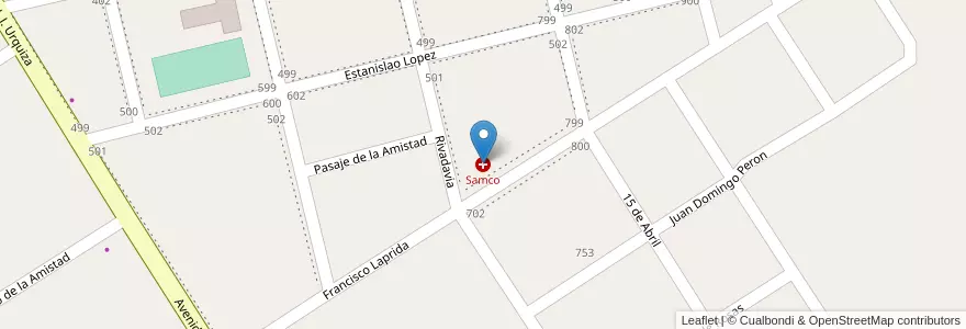Mapa de ubicacion de Samco en آرژانتین, سانتافه, Departamento General López, Municipio De Hughes, Hughes.