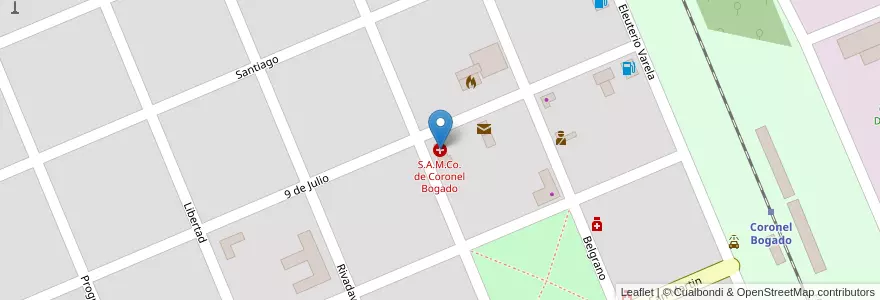 Mapa de ubicacion de S.A.M.Co. de Coronel Bogado en アルゼンチン, サンタフェ州, Departamento Rosario, Municipio De Coronel Bogado, Coronel Bogado.