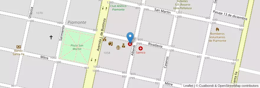 Mapa de ubicacion de Samco Piamonte en 아르헨티나, Santa Fe, Departamento San Martín, Municipio De Piamonte, Piamonte.