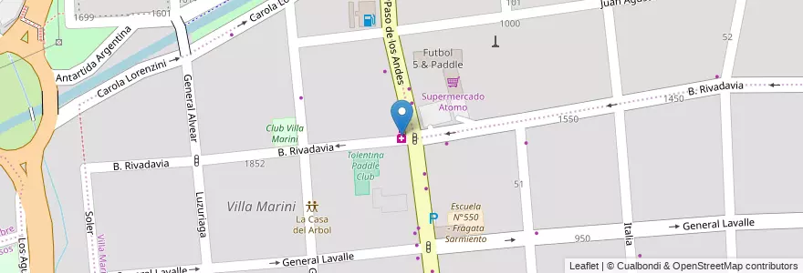 Mapa de ubicacion de San Antonio en アルゼンチン, チリ, メンドーサ州, Godoy Cruz, Departamento Godoy Cruz, Distrito Ciudad De Godoy Cruz.