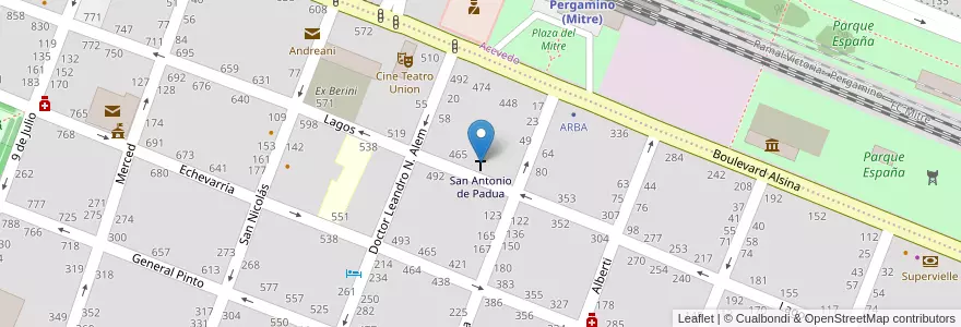 Mapa de ubicacion de San Antonio de Padua en Arjantin, Buenos Aires, Partido De Pergamino.
