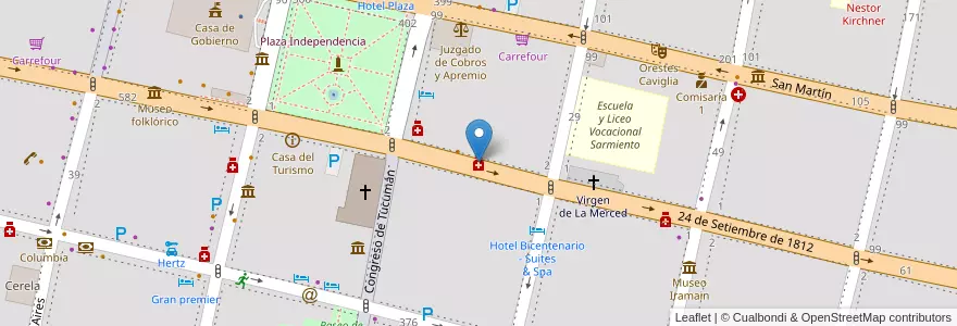 Mapa de ubicacion de San Carlos en Argentinien, Tucumán, San Miguel De Tucumán, Departamento Capital, San Miguel De Tucumán.