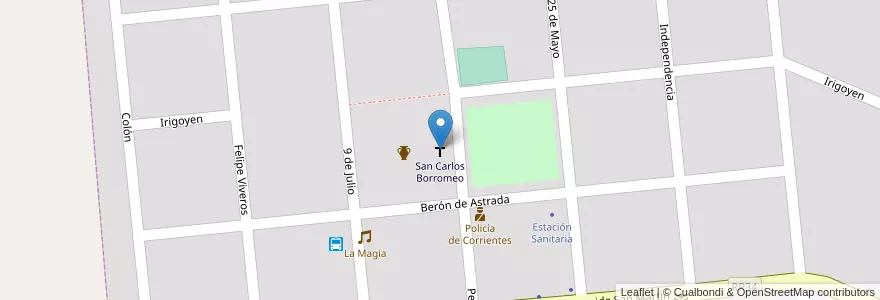 Mapa de ubicacion de San Carlos Borromeo en Аргентина, Корриентес, Departamento Ituzaingó, Municipio De San Carlos.