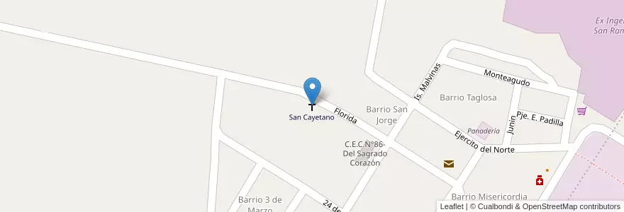 Mapa de ubicacion de San Cayetano en 아르헨티나, Tucumán, Departamento Monteros, Municipio De Villa Quinteros.