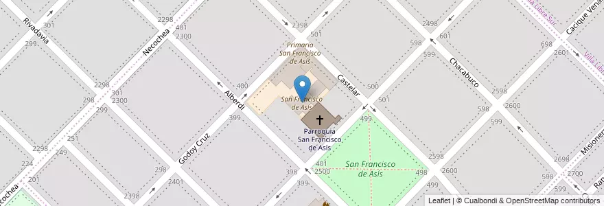 Mapa de ubicacion de San Francisco de Asís en Arjantin, Buenos Aires, Partido De Bahía Blanca, Bahía Blanca.