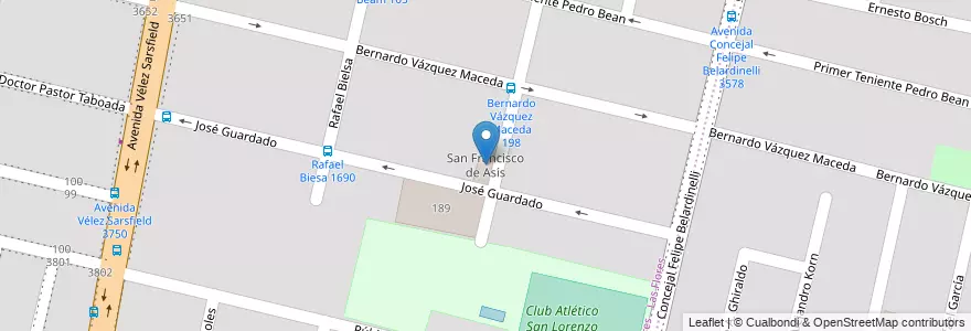 Mapa de ubicacion de San Francisco de Asís en Argentinien, Provinz Córdoba, Departamento Capital, Pedanía Capital, Córdoba, Municipio De Córdoba.