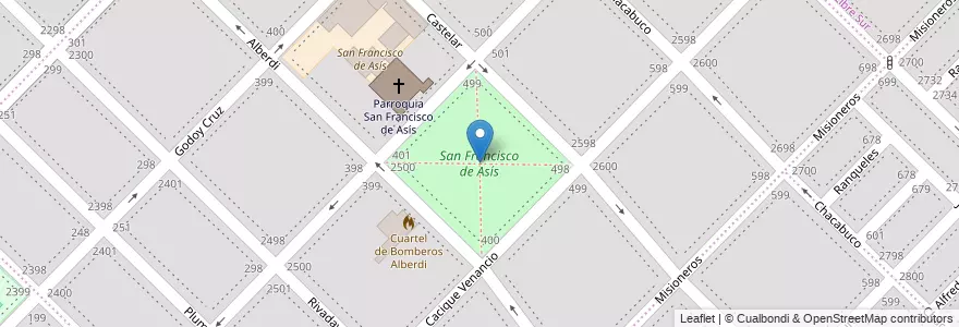 Mapa de ubicacion de San Francisco de Asís en Argentina, Buenos Aires, Partido De Bahía Blanca, Bahía Blanca.