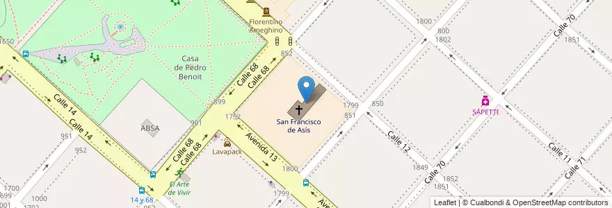 Mapa de ubicacion de San Francisco de Asís, Casco Urbano en Argentinië, Buenos Aires, Partido De La Plata, La Plata.