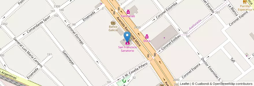 Mapa de ubicacion de San Francisco Sanatorio en Argentina, Buenos Aires, Partido De Avellaneda, Sarandí.