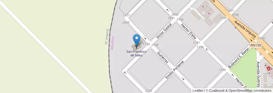 Mapa de ubicacion de San Fransisco de Sales en الأرجنتين, إنتري ريوس, Departamento Colón, Distrito Segundo, Villa Elisa.