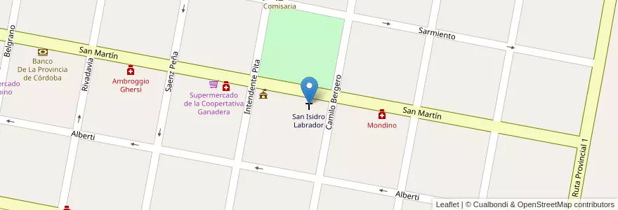 Mapa de ubicacion de San Isidro Labrador en アルゼンチン, コルドバ州, Departamento San Justo, Pedanía Libertad, Municipio De Porteña.
