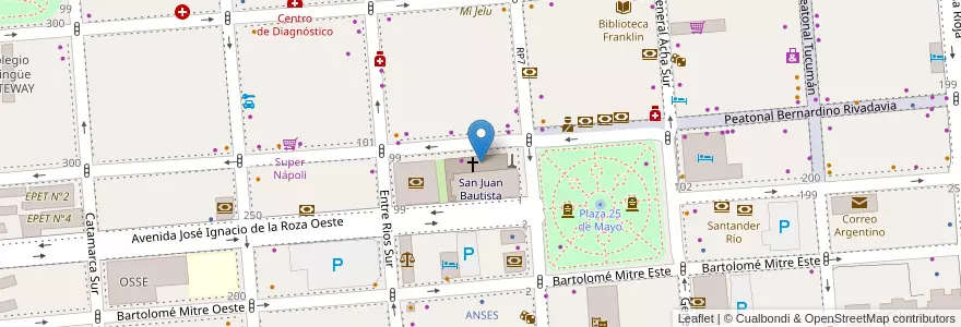 Mapa de ubicacion de San Juan Bautista en Argentinië, San Juan, Chili, Capital.