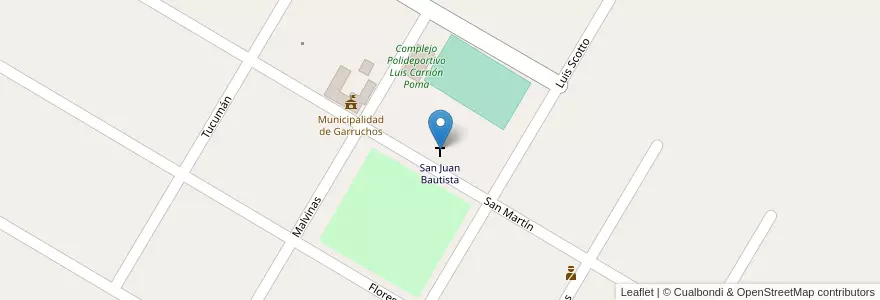 Mapa de ubicacion de San Juan Bautista en Arjantin, Corrientes, Departamento Santo Tomé, Municipio De Garruchos.