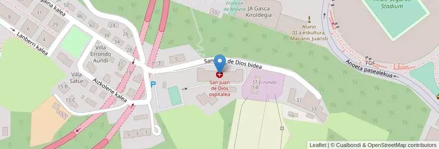 Mapa de ubicacion de San Juan de Dios ospitalea en スペイン, バスク州, Gipuzkoa, Donostialdea, Donostia/San Sebastián.