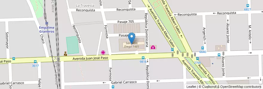 Mapa de ubicacion de San Juan Diego 1485 en الأرجنتين, سانتا في, Departamento Rosario, Municipio De Rosario, روساريو.