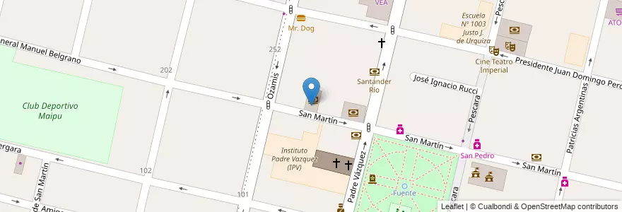 Mapa de ubicacion de San Juan en الأرجنتين, تشيلي, Mendoza, Departamento Maipú, Distrito Ciudad De Maipú, Maipú.
