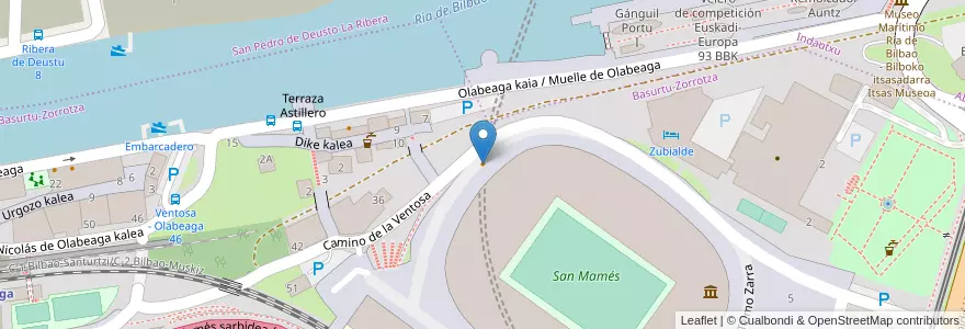 Mapa de ubicacion de San Mamés Jatetxea en İspanya, Bask Bölgesi, Bizkaia, Bilboaldea, Bilbao.