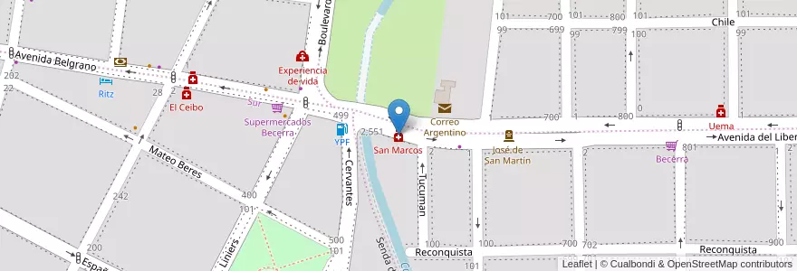 Mapa de ubicacion de San Marcos en 阿根廷, Córdoba, Departamento Santa María, Pedanía Alta Gracia, Municipio De Alta Gracia, Alta Gracia.