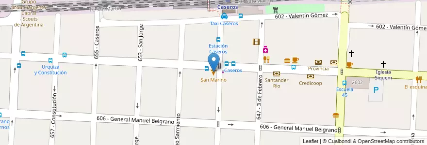 Mapa de ubicacion de San Marino en 阿根廷, 布宜诺斯艾利斯省, Partido De Tres De Febrero, Caseros.