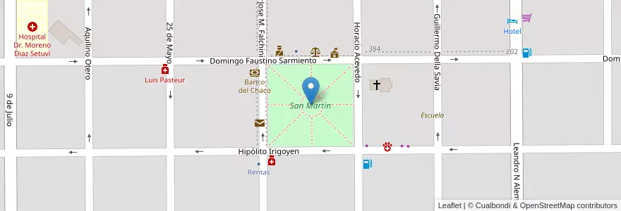 Mapa de ubicacion de San Martín en 阿根廷, Chaco, Departamento Fray Justo Santa María De Oro, Municipio De Santa Sylvina, Santa Sylvina.