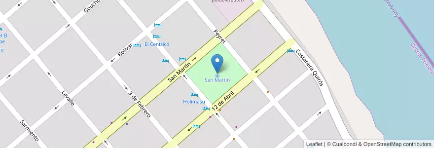 Mapa de ubicacion de San Martín en アルゼンチン, エントレ・リオス州, Departamento Colón, Distrito Primero, Colón.