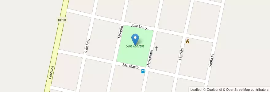 Mapa de ubicacion de San Martin en Аргентина, Санта-Фе, Departamento Las Colonias, Municipio De Sarmiento.