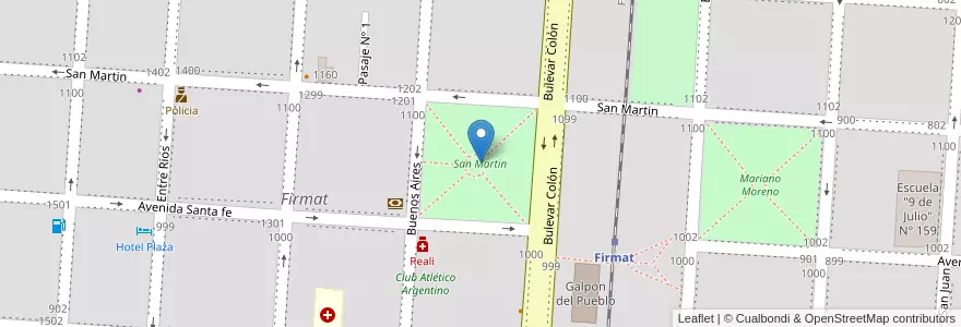 Mapa de ubicacion de San Martin en الأرجنتين, سانتا في, Departamento General López, Municipio De Firmat, Firmat.