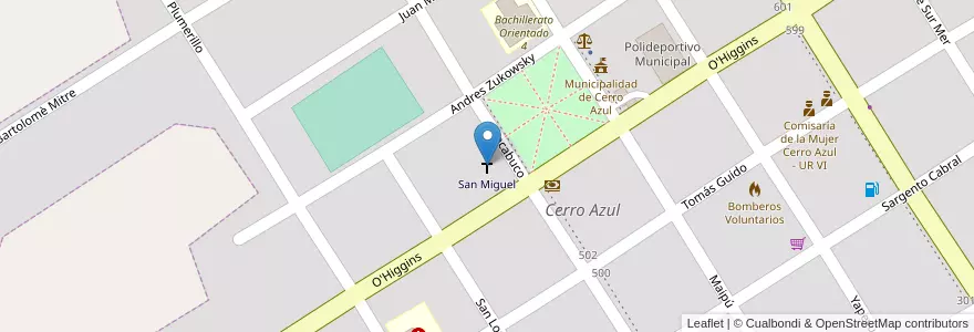 Mapa de ubicacion de San Miguel en アルゼンチン, ミシオネス州, Departamento Leandro N. Alem, Municipio De Cerro Azul, Cerro Azul.