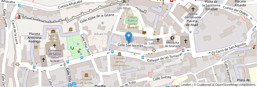 Mapa de ubicacion de San Nicolás en スペイン, アンダルシア州, Granada, Comarca De La Vega De Granada, Granada.