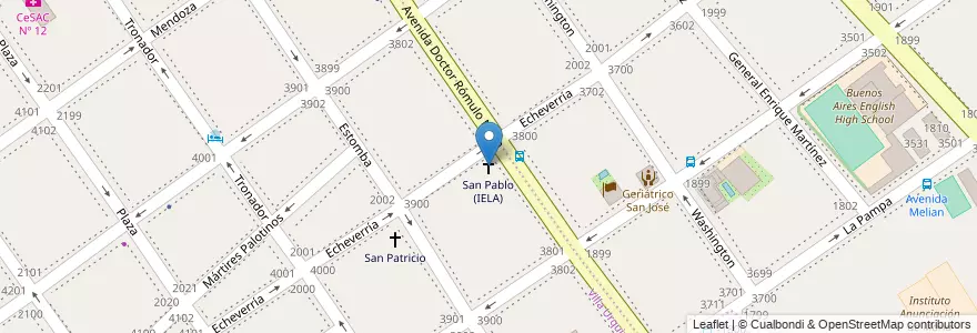 Mapa de ubicacion de San Pablo (IELA), Villa Urquiza en آرژانتین, Ciudad Autónoma De Buenos Aires, Comuna 12, Buenos Aires.