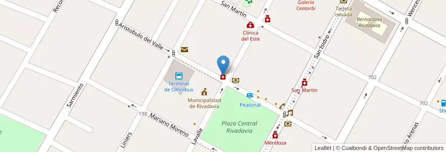 Mapa de ubicacion de San Roque en 阿根廷, 智利, Mendoza, Departamento Rivadavia, Distrito Ciudad De Rivadavia.