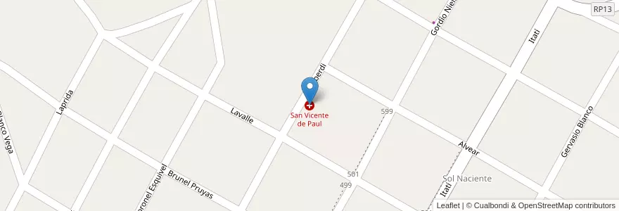 Mapa de ubicacion de San Vicente de Paul en アルゼンチン, コリエンテス州, Departamento General Paz, Municipio De Nuestra Señora Del Rosario De Caá Catí.