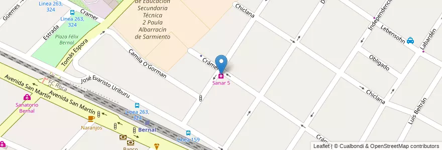 Mapa de ubicacion de Sanar 5 en アルゼンチン, ブエノスアイレス州, Partido De Quilmes, Bernal.