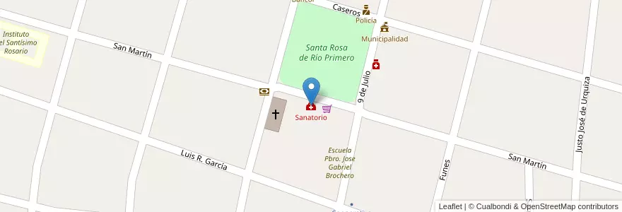 Mapa de ubicacion de Sanatorio en Argentinië, Córdoba, Departamento Río Primero, Pedanía Santa Rosa, Municipio De Santa Rosa De Río Primero.
