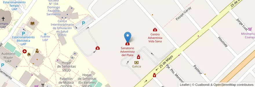 Mapa de ubicacion de Sanatorio Adventista del Plata en アルゼンチン, エントレ・リオス州, Departamento Diamante, Libertador San Martín, Distrito Palmar.
