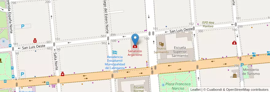 Mapa de ubicacion de Sanatorio Argentino en Argentinien, San Juan, Chile, Capital.
