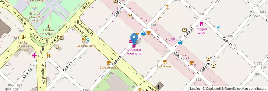 Mapa de ubicacion de Sanatorio Argentino, Casco Urbano en 아르헨티나, 부에노스아이레스주, Partido De La Plata, La Plata.