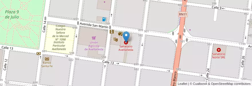 Mapa de ubicacion de Sanatorio Avellaneda en الأرجنتين, سانتا في, Departamento General Obligado, Municipio De Avellaneda.